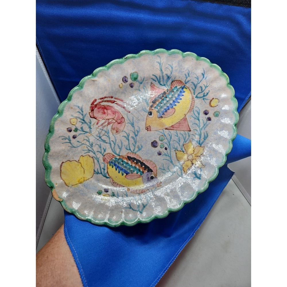 Vietri Al Mare Oval Serving Platter Plate Fish Seafood Hand-Painted Vintage 12"